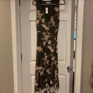 LOFT Floral Maxi Wrap Dress Sleeveless Army Green